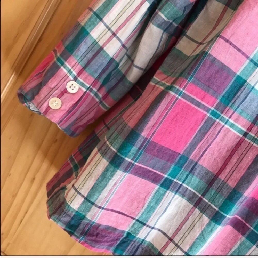 Vintage F Shay pink green plaid boyfriend blazer plus size 14